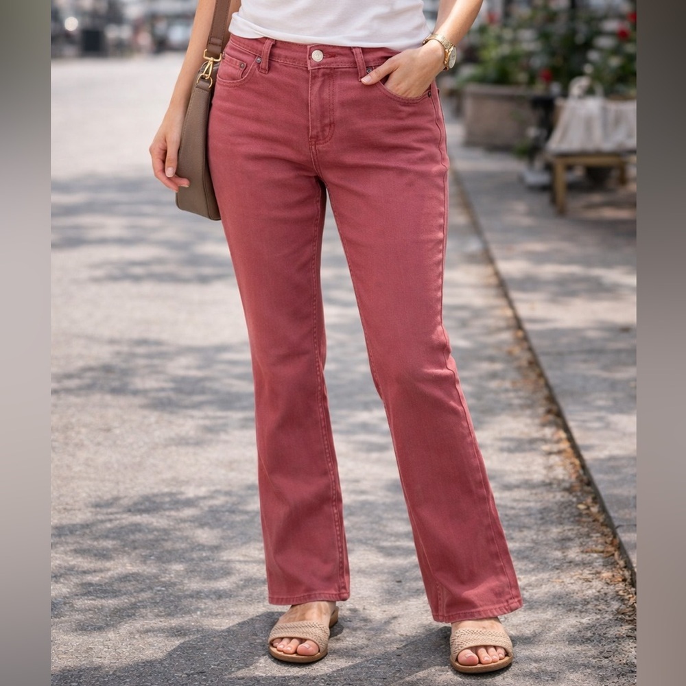 Lee Classic Fit Pink Denim Jeans High Rise Straight Leg Embellished Pocket  10